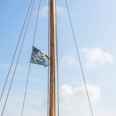 Mast met touwen met piratenvlag