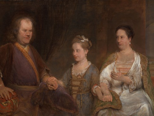 Hermanus Boerhaave (1668-1738). Hoogleraar in de geneeskunde te Leiden met zijn vrouw Maria Drolenvaux (1686-1746) en dochtertje Johanna Maria (1712-1791), Aert de Gelder, 1720-1725, Rijksmuseum, Amsterdam