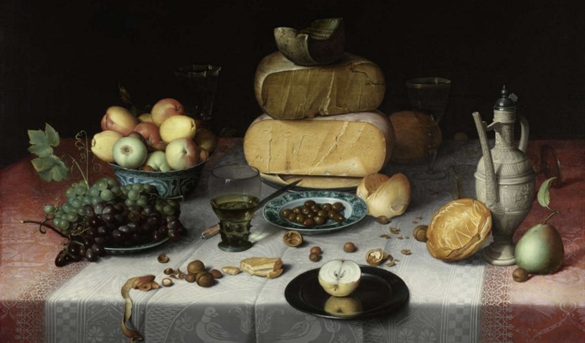 Stilleven met fruit, noten en kazen van Floris Claesz. van Dijck