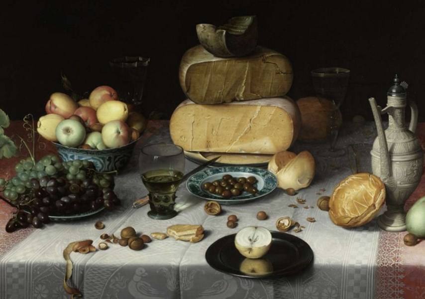 Stilleven met fruit, noten en kazen van Floris Claesz. van Dijck