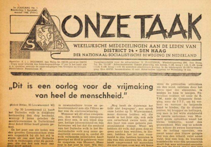 Onze Taak, een uitgave van de NSB-kring Den Haag (Particuliere collectie)