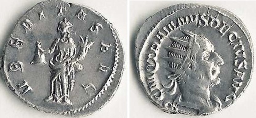 Trajanus Decius, ter ere van wie de laatste Haagse mijlpaal werd opgericht, was een van de vele derde-eeuwse Romeinse keizers die kort regeerde en een gewelddadig aan zijn einde kwam. Niet lang na zijn dood in 251 werd onder een van zijn opvolgers het Zuid-Hollandse deel van de Rijngrens opgegeven. (Collectie: Rob de Graaf)