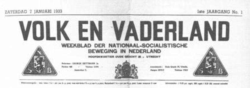Het eerste nummer van Volk en Vaderland, uitgegeven op 7 januari 1933. (Wikimedia Commons)