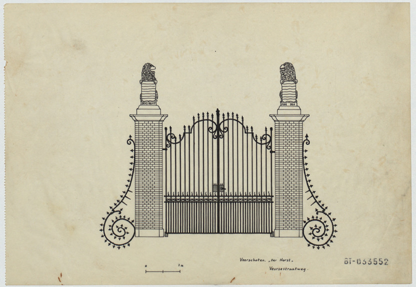 Oude tekening van een toegangshek