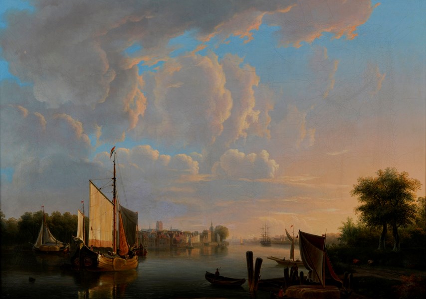 Willem de Klerk, Gezicht op Dordrecht vanaf het Papendrechtse Veer (ca. 1850), Dordrechts Museum