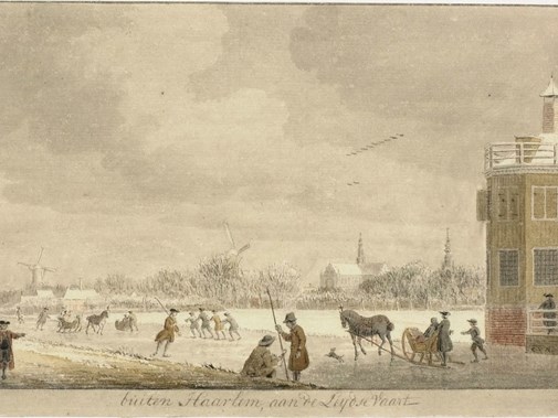 IJsvermaak bij de buitenplaats Zwanenburg, - C.van Noorde, 1767 (Noord-Hollands Archief).