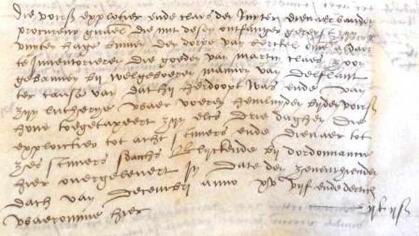 Rekening van 17 december 1535 van ambtenaren van het Hof van Holland, (Collectie Nationaal Archief). Het Hof trad namens de graaf op tegen ketters. Tot ongeveer 1532 werd er in de aanduiding van andersdenkenden geen onderscheid gemaakt tussen aanhangers van Luther en andere vroege reformatoren. In deze rekening worden de termen ‘Lutherye’ en ‘herdoop’ door elkaar gebruikt. 
