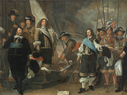 Schutters van wijk 1 onder kapitein Joan Huydecoper en luitenant Frans van Waveren, Govert Flinck, 1648-1651, Amsterdam Museum