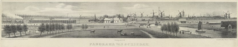 Schiedam 1848, met vele molens.  (Bron: Beeldbank Schiedam)