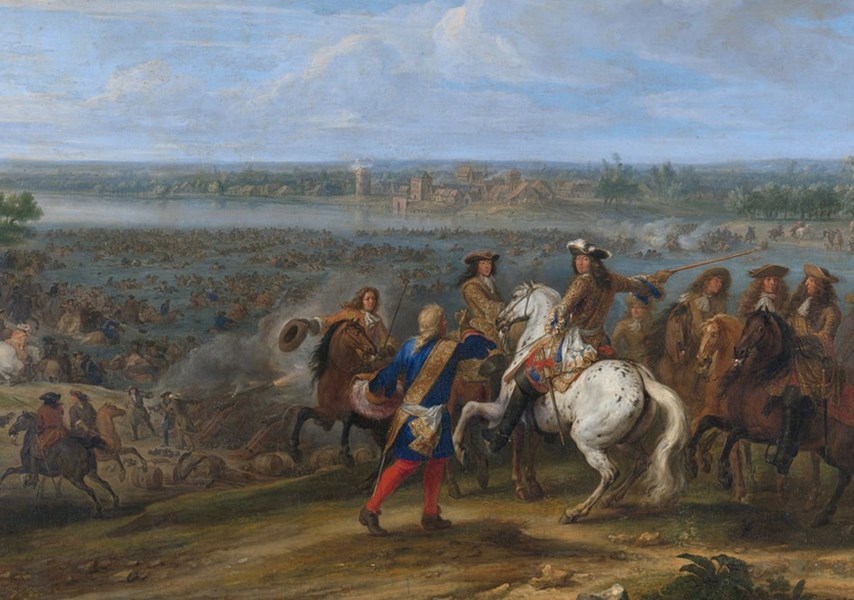 De Franse koning Lodewijk XIV steekt de Rijn over (Bron: Collectie Rijksmuseum)